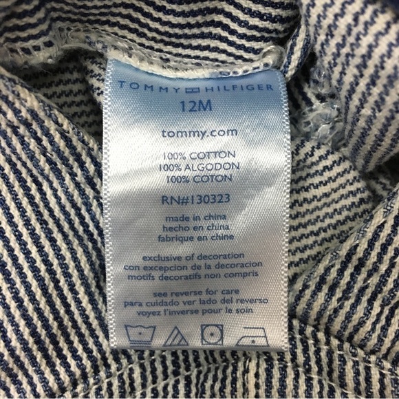 TOMMY HILFIGER Baby Overalls Denim Pinstripe Stripe Bibs Painter Patch Size 12M - Picture 6 of 13